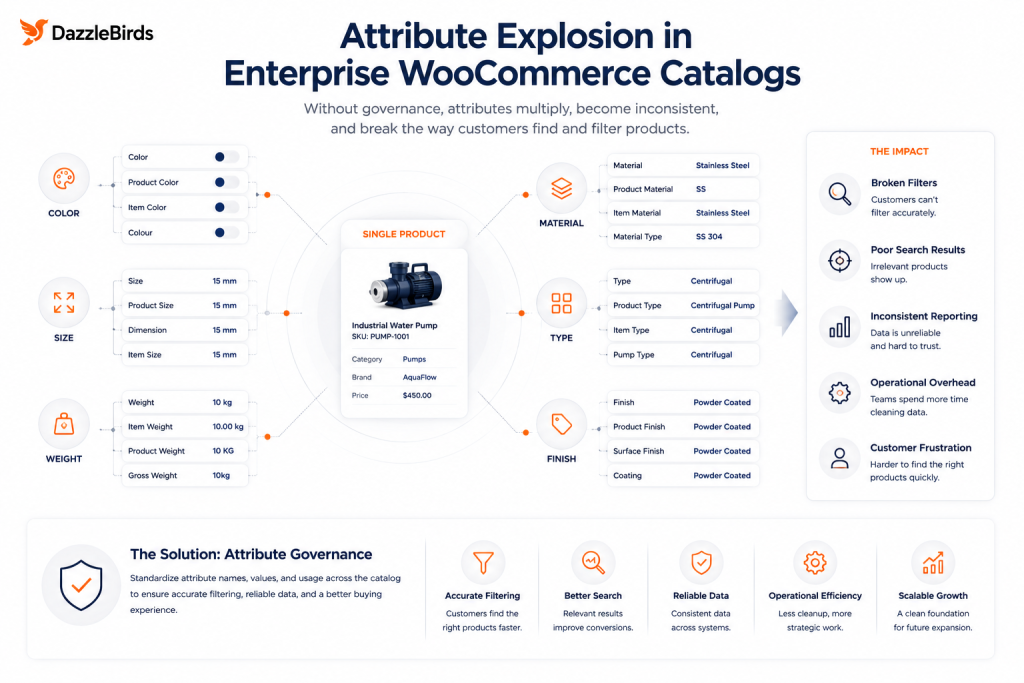 Attribute governance challenges affecting WooCommerce catalog management in large B2B product catalogs