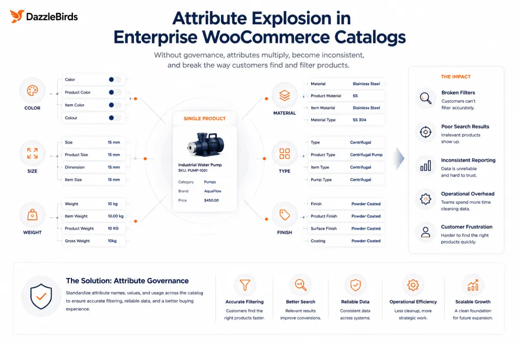 Attribute governance challenges affecting WooCommerce catalog management in large B2B product catalogs