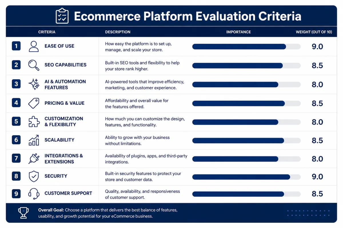 Ecommerce platform evaluation scorecard