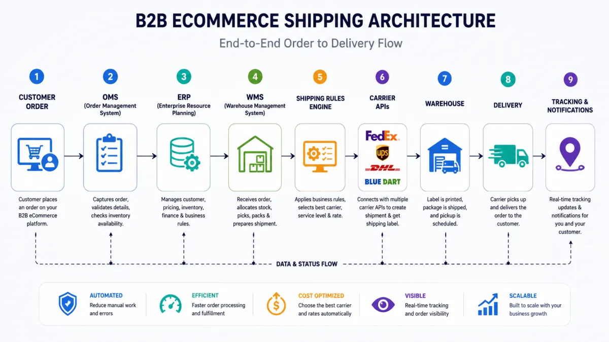 B2B ecommerce shipping architecture flow 