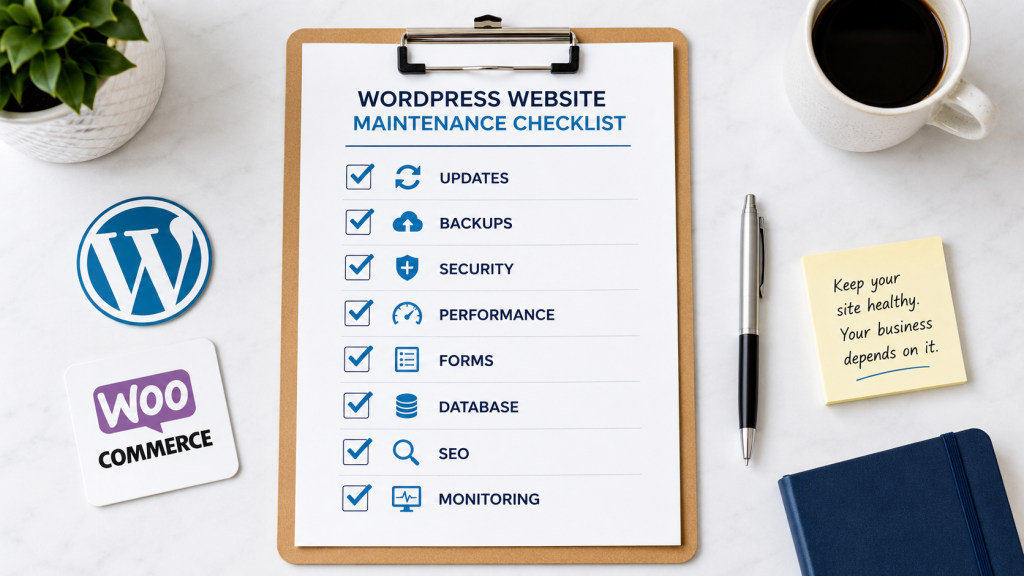 Minimalist WordPress workspace with checklist

