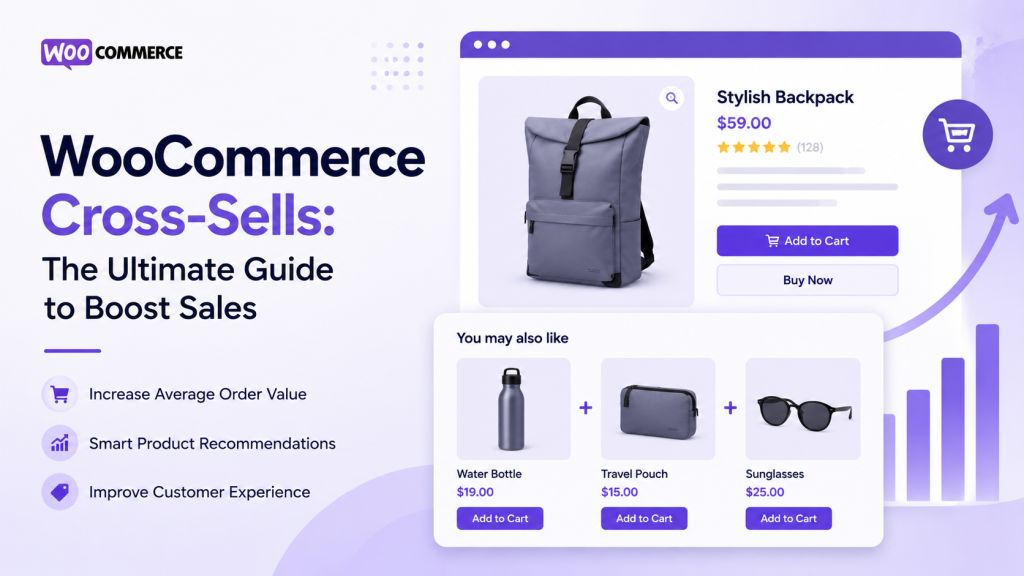 WooCommerce cross-sells product recommendations dashboard showcasing related products, cart suggestions, and sales growth insights.