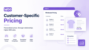 WooCommerce customer-specific pricing dashboard showing personalized pricing rules, customer groups, wholesale pricing tiers, and custom product pricing for B2B stores.